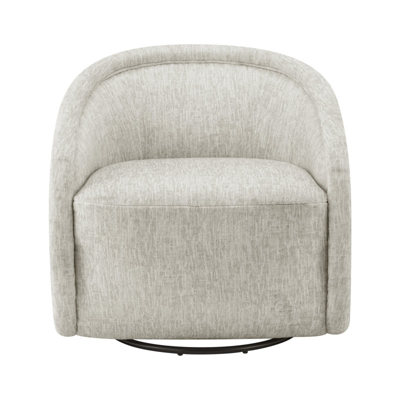 Troye Upholstered Swivel Barrel Chair, Beige Polyester