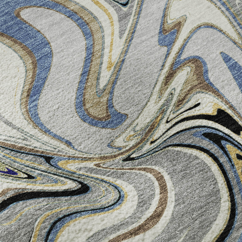 Premium Machine Washable Mayfield AMF2395 Abstract Rug, Gray, 8' Round