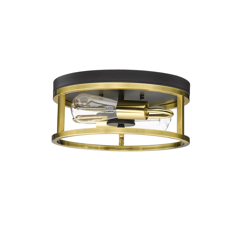 Modern 2 Light Iron Round Flush Mount, Black/Gold