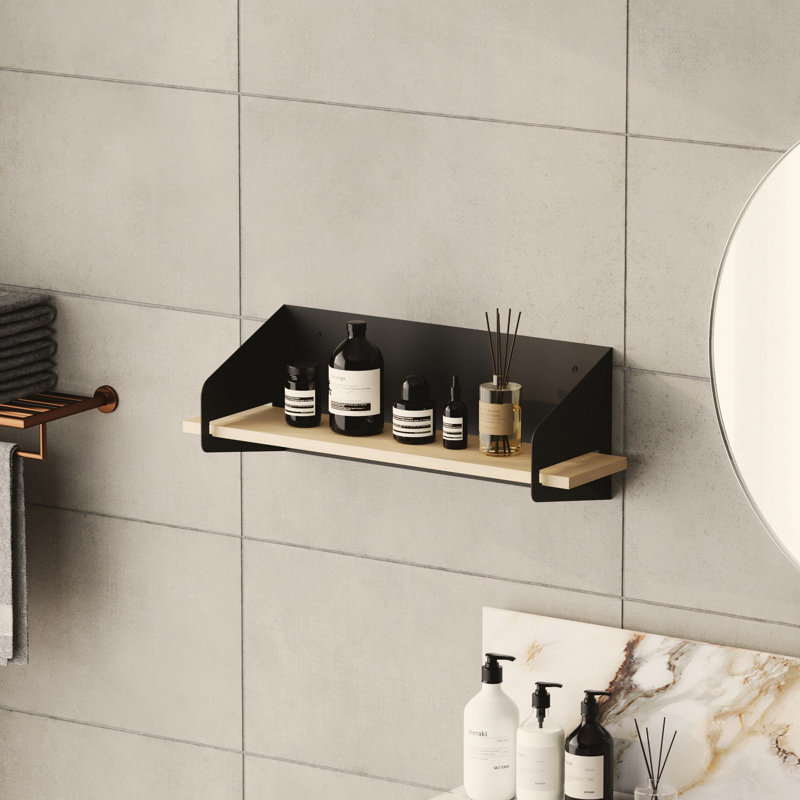 Locelso 100% WOODEN Floating Shelf, 20cm H x 60cm W x 19cm D, Black