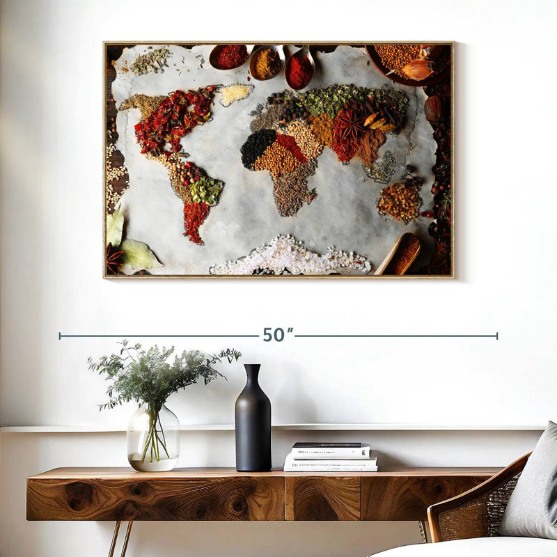 Épices du monde, 40 po x 27 po, Cadre flottant en bois naturel