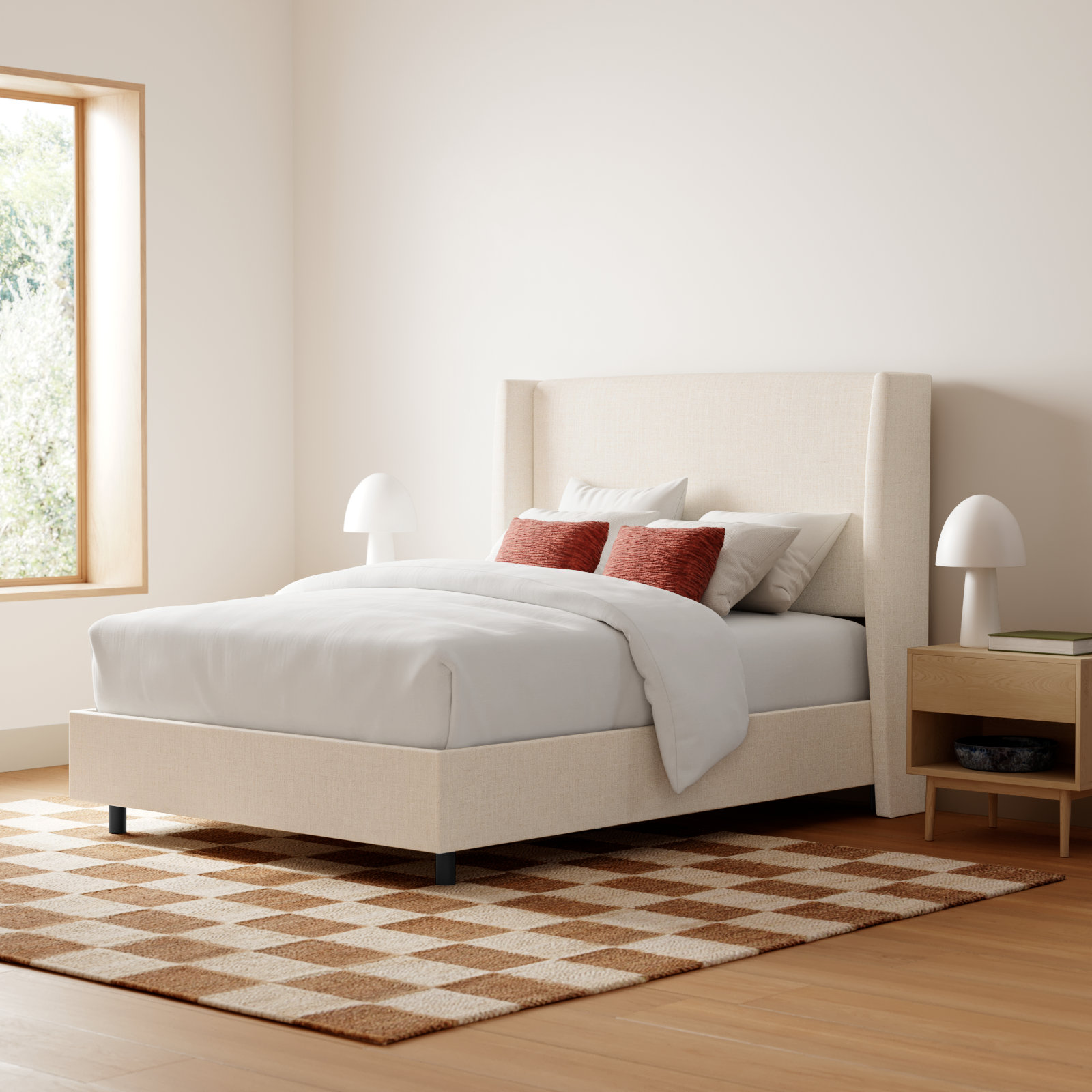 Tilly Linen Upholstered Wingback Bed, Queen, Classic Talc Linen