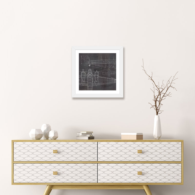«Plane Blueprint II» par Marco Fabiano - impression d'art graphique, H 16 po x l 16 po x p 1 po, Papier encadré blanc