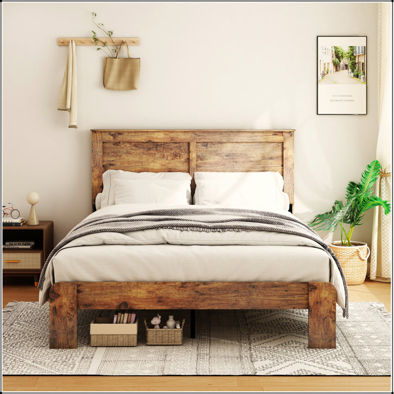 Bed Frame King Size, Wood Platform Bed Frame , Noise Free,No Box Spring Needed and Easy Assembly Tool,Large Under Bed Storage,