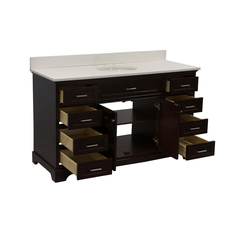 Ronnie 60" Single Bathroom Vanity Set with Chocolate Cabinet and Quartz Countertop, Chocolate, Quartz