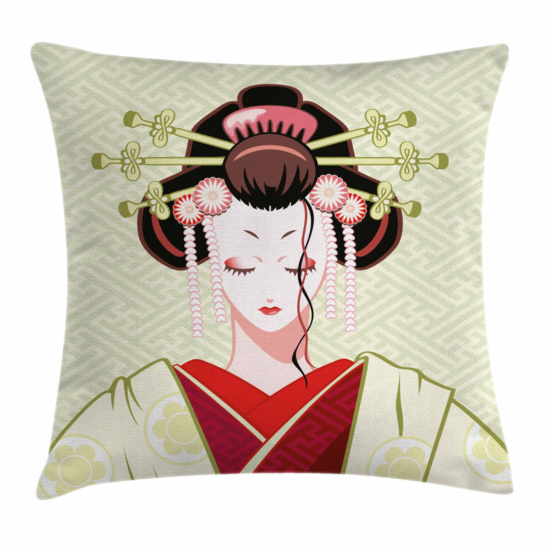 Japanese Geisha Woman Portrait Square Pillow Cover, 16" x 16"