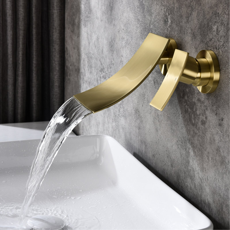 Wall Mounted Bathroom Faucet Gold - Smooth Water Flow For A Relaxing Sink Golden Accessory Large Area Waterfall Spout Stylish