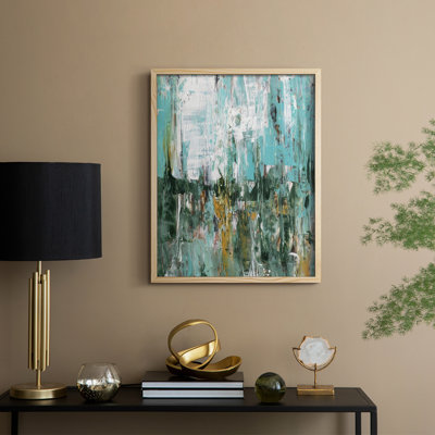 «Abstract Turquoise Forest I», reproduction encadrée - bois massif