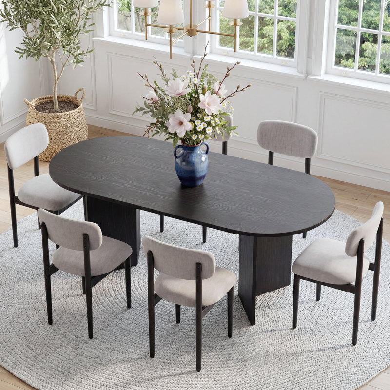 Ensemble de salle à manger ovale en bois massif pour 6 personnes avec 6 chaises rembourrées Jelks, Gray