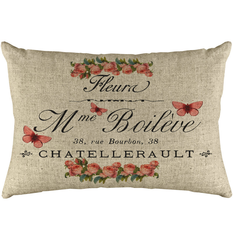 French Flowers Linen Lumbar Pillow