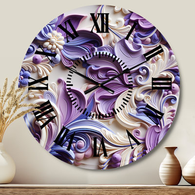 Purple Lavender Persian Paisleys I - Paisley Black Face Wall Clock
