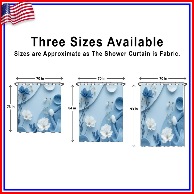 Rideau de douche bleu à motif floral extra long, L 70 po x H 93 po