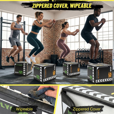 3-in-1 Multi Height Plyometric Jump Box 12×14×16, Soft Foam Plyo Training Box for Home Gym HIIT and Physical Rehab Workouts