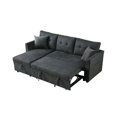 Living Room Reversible Couch, Gray Velvet With And Place L-shaped Bed Port, Sleeper Couch For In