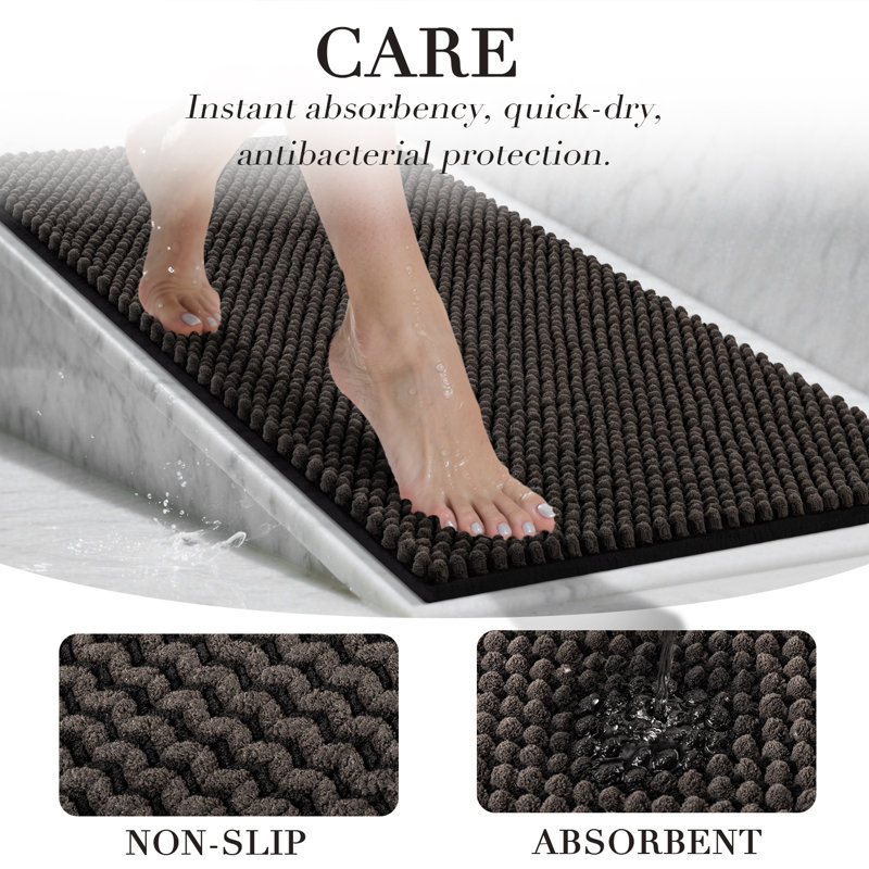 Thick Soft Absorbent Non Slip Boho Bath Mats, Black, 20*47+20*32