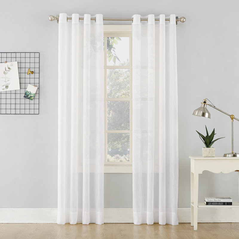 Ciaran Crushed Sheer Voile Grommet Curtain Panel, 51" W x 63" L, White