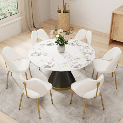Round Stone Dining Table for Modern Living Room, Home