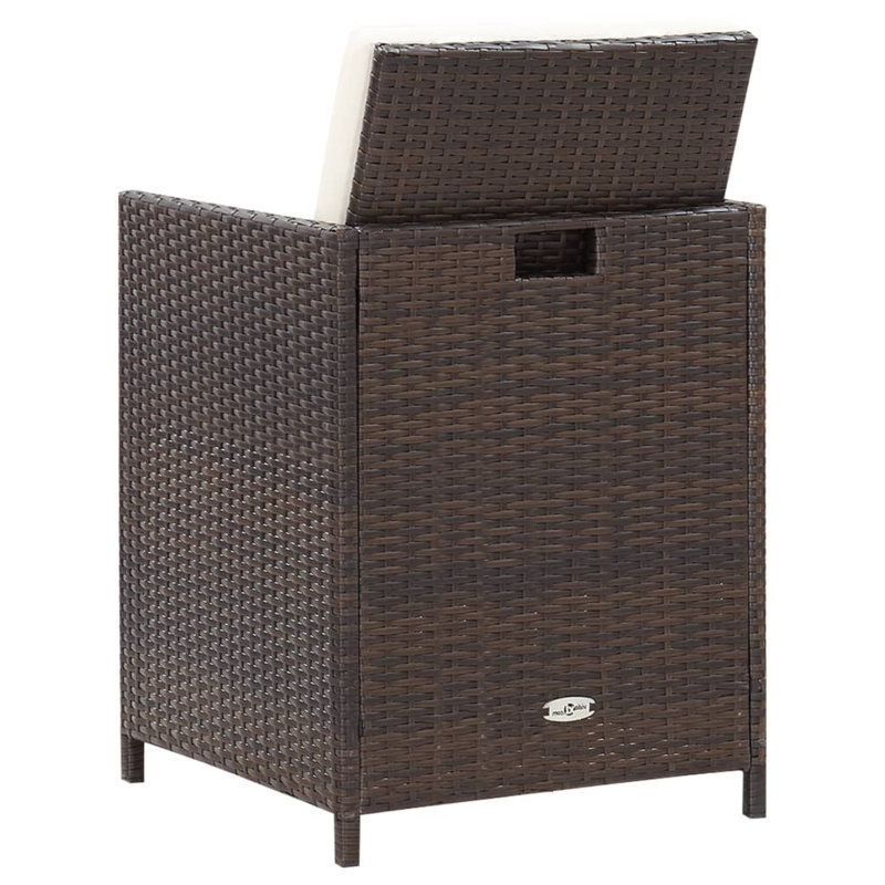 Buttram vidaXL Patio Dining Set with Cushions Outdoor Table and Chairs Poly Rattan, White Cushion/Brown Frame