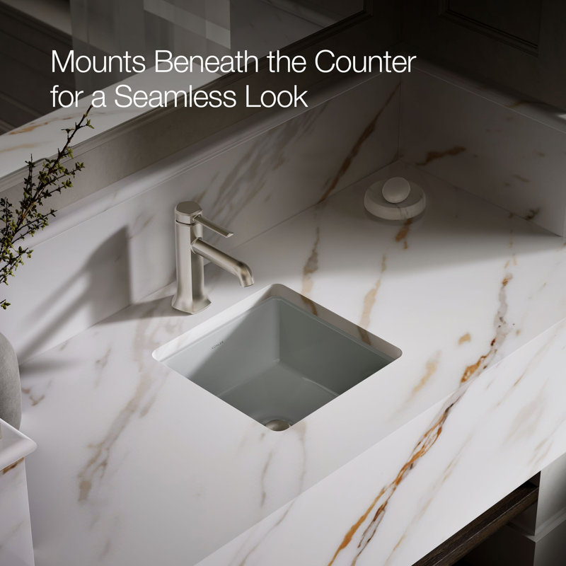 Verticyl Vitreous China Square Undermount Bathroom Sink with Overflow, Ice Gray