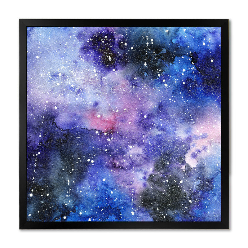 Blue And Purple Galaxy Liquid Ink III - Modern & Contemporary Canvas Artwork, Black Picture Framed Canvas