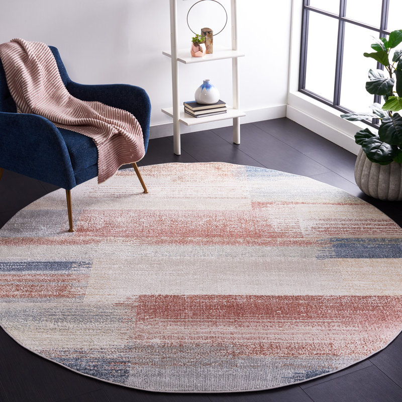 Tapis abstrait lavable à la machine Macur, Rond 6 pi 7 po