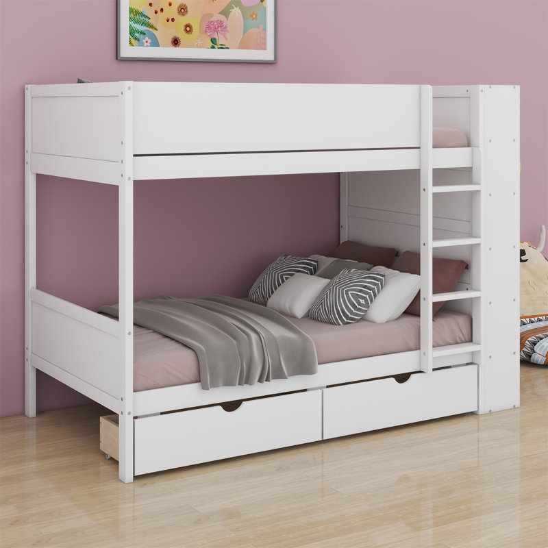 Lit superposé double avec 2 tiroirs Louis, Simple sur simple, Blanc