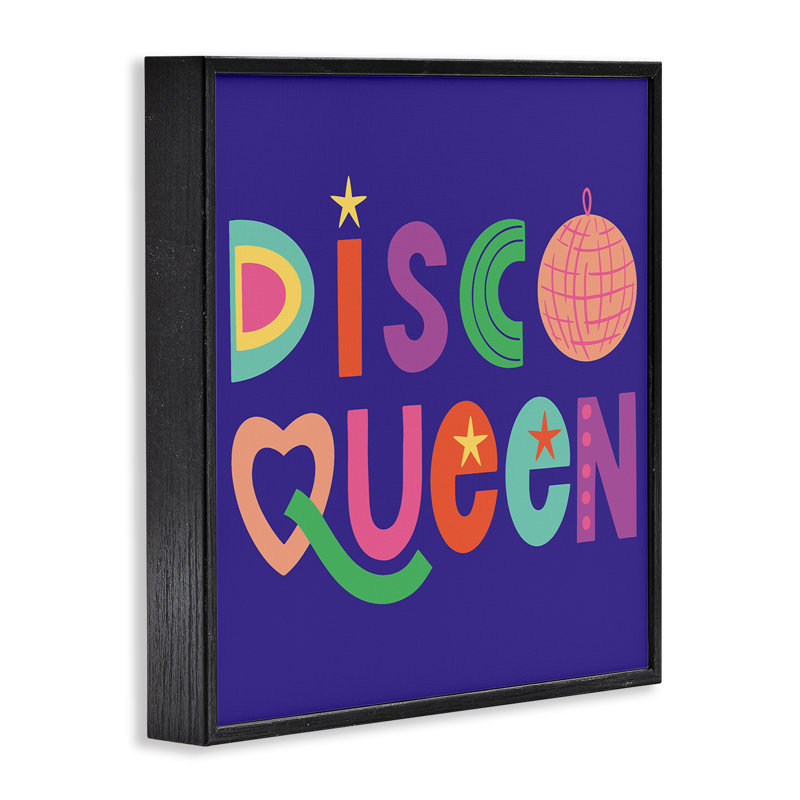 «Disco Queen» avec lettres rétro encadrées, estampe numérique, design par Sazerelli Designs, Giclée encadrée noir minuit