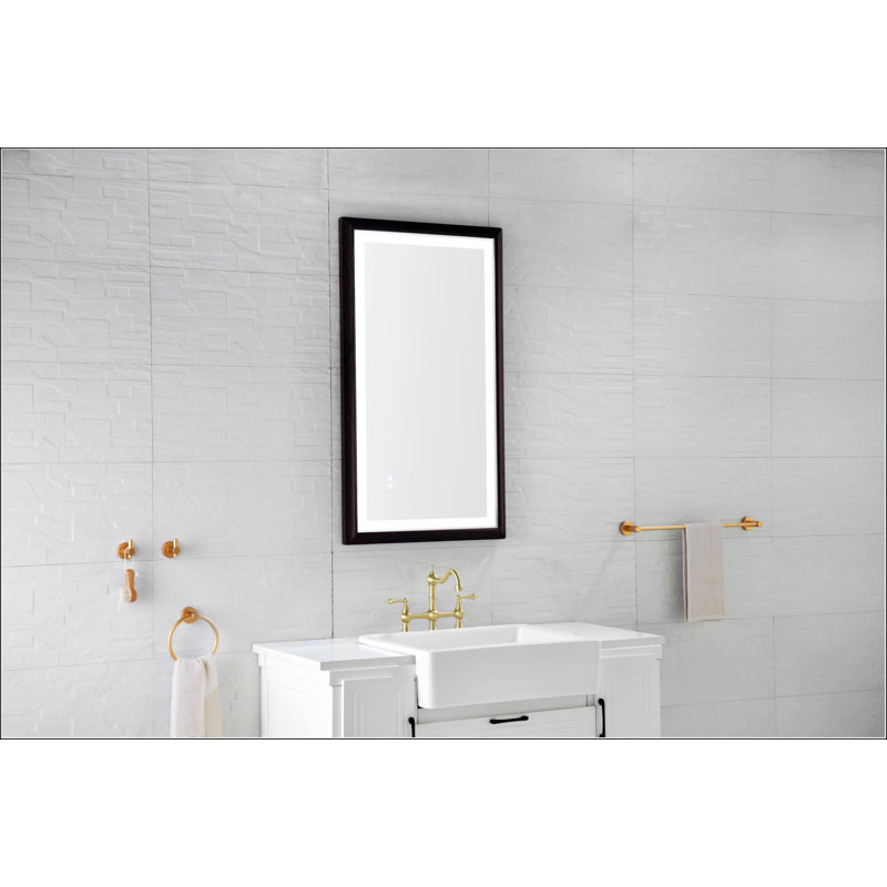 Miroir de salle de bain à DEL avec cadre en aluminium, antibuée, mémoire, 3 couleurs, gradation continue, 24 po x 40 po