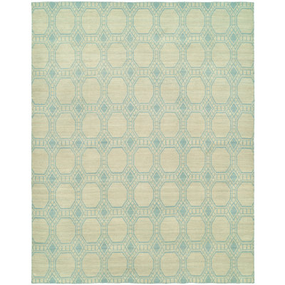 Tapis géométrique en laine tissé à la main ivoire / bleu bébé