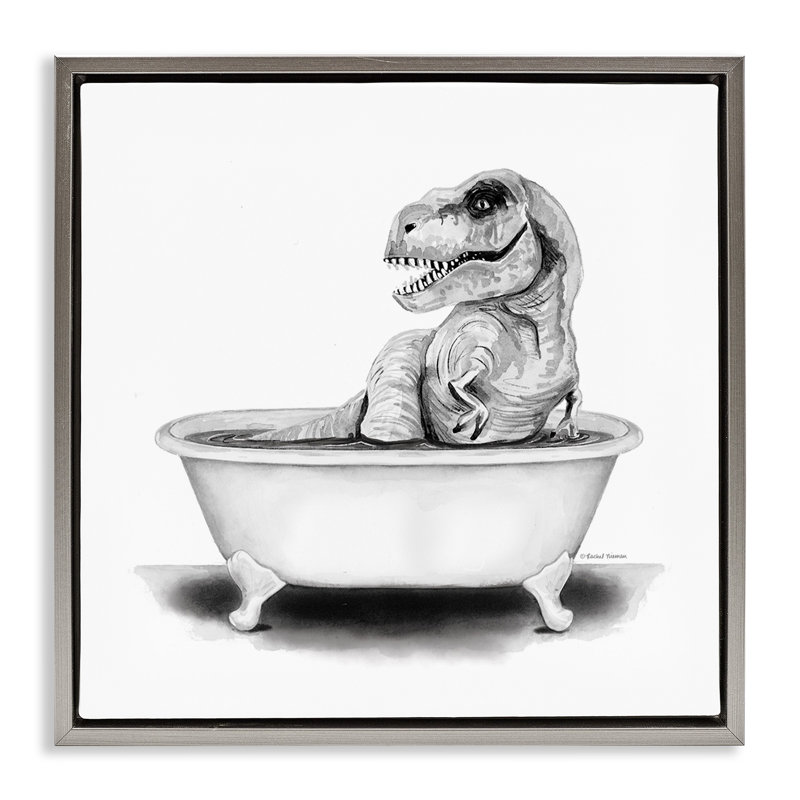 Funny T-Rex Bathtub Washroom, Luster Gray Floater Frame, 25" H x 25" W