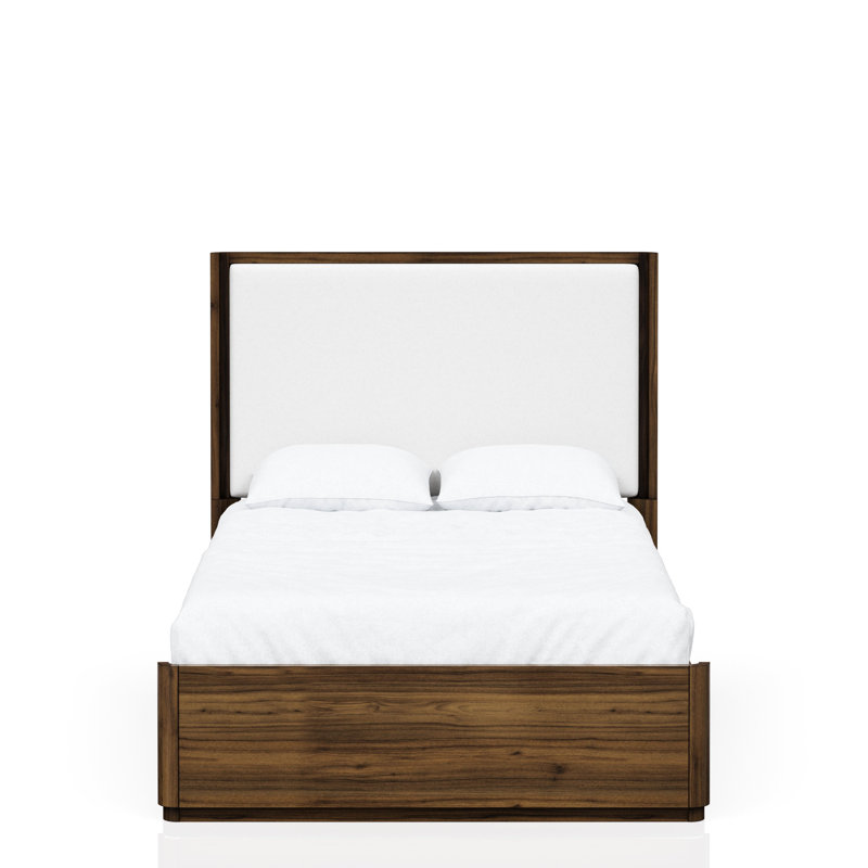 Grand lit en noyer avec tête de lit tapissier en tissu et beauté classique