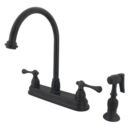 Kingston Brass Vintage Two-Handle 4-Hole 8" Centerset Kitchen Faucet with Side Sprayer, Oil Rubbed Bronze, Lever