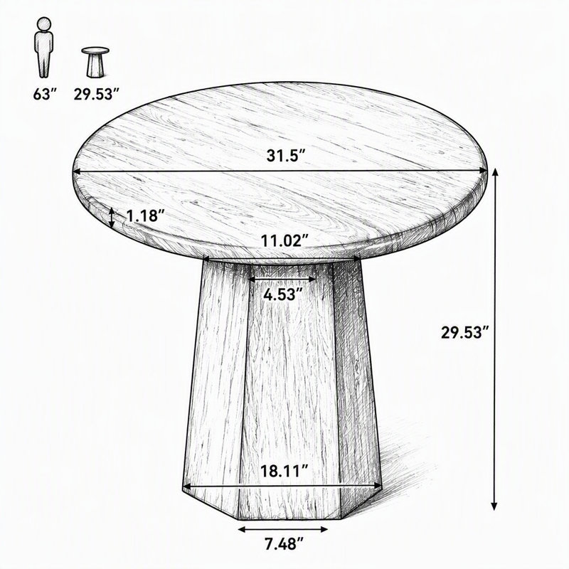 Table de salle à manger ronde de 80 cm (31,5 pouces) pour 2 à 4 personnes, petite table de cuisine avec piètement octogonal pour salle à manger.
