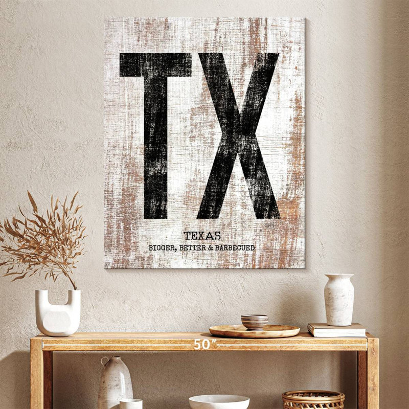 " Texas Bigger Better And Barbecued " by TimberType Studio, 40" H x 32" W x 1.25" D