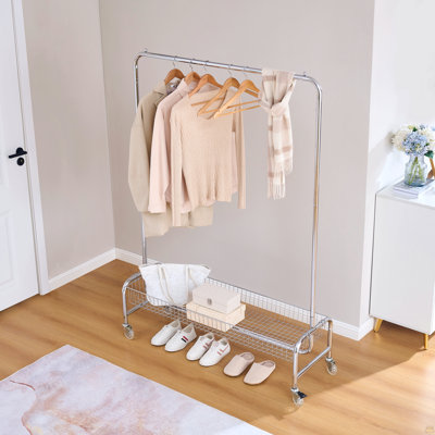 Portant à vêtements avec panier sur roulettes Portant à vêtements pour suspendre les vêtements Portant à vêtements robuste, 2 pièces dans un carton