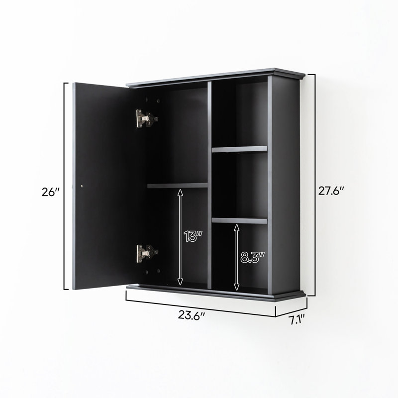 Armoire de rangement murale noire, matériau, portes silencieuses, 7,29 pouces de hauteur, compartiments soigneusement conçus pour une salle de bain de 23,68 pouces de profondeur