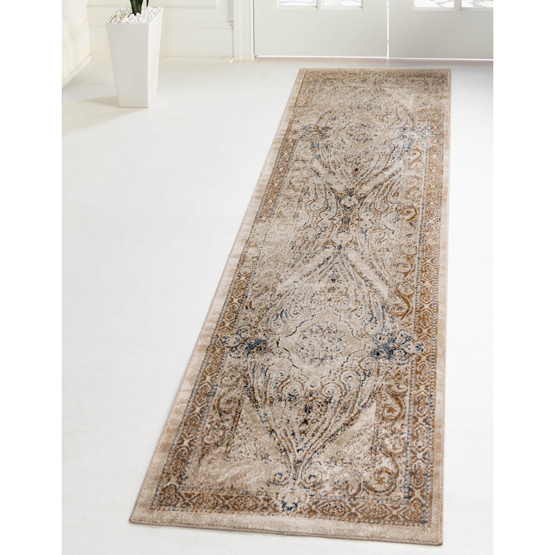 Tapis beige Colisha, Tapis de couloir 2 pi x 6 pi 9 po