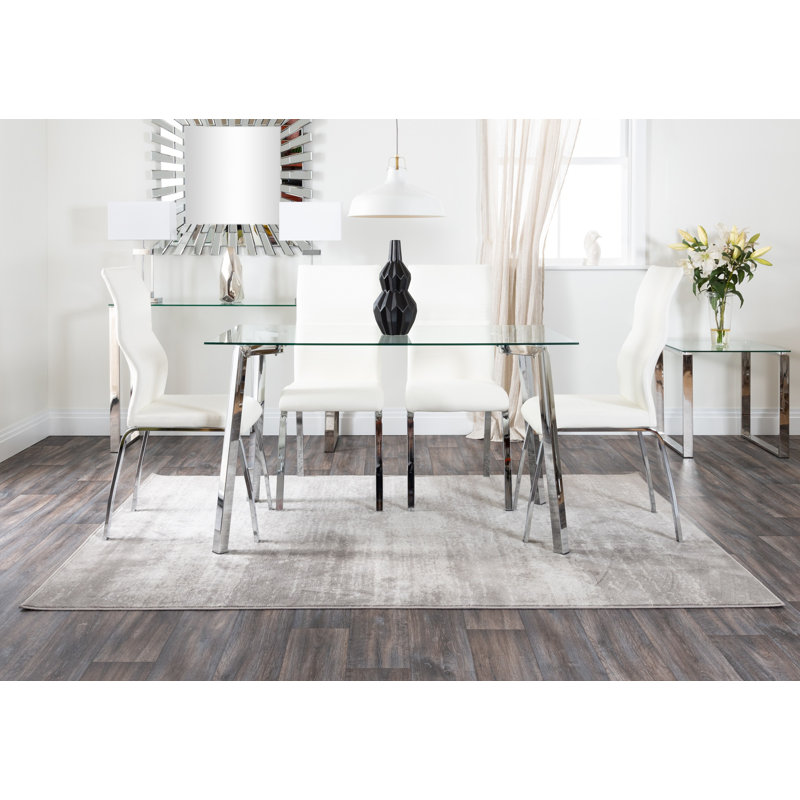 Edzard Dining Set with 4 Chairs, White
