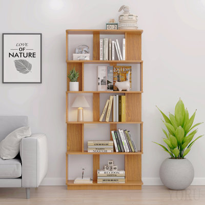 31,5 "L x 64,56" H Bibliothèque libre Combinaison moderne à 5 niveaux avec rangement en bois aggloméré et étagères en bois pour salon