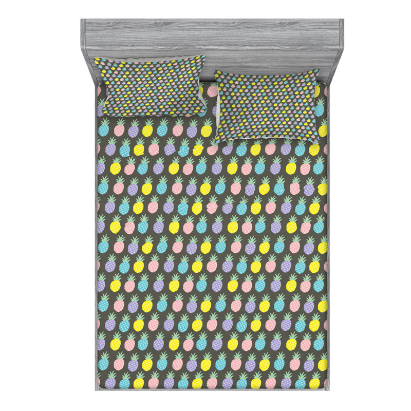 Scandinavian Microfiber Floral Sheet Set, Queen Sheet Set with Fitted Sheet