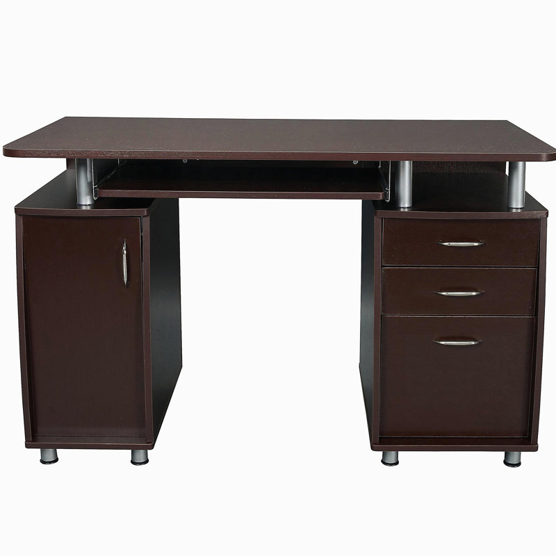 Bureau d'ordinateur complet avec espace de rangement, couleur chocolat, Brun
