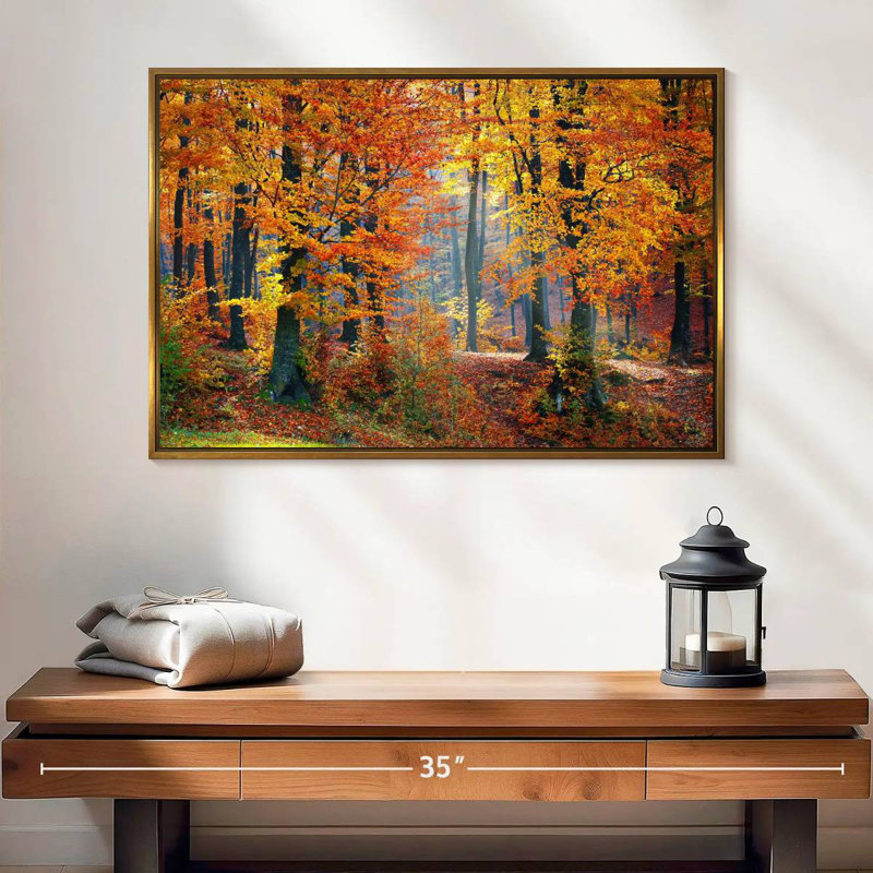 Arbres d'automne, 25 po x 17 po, Cadre flottant doré