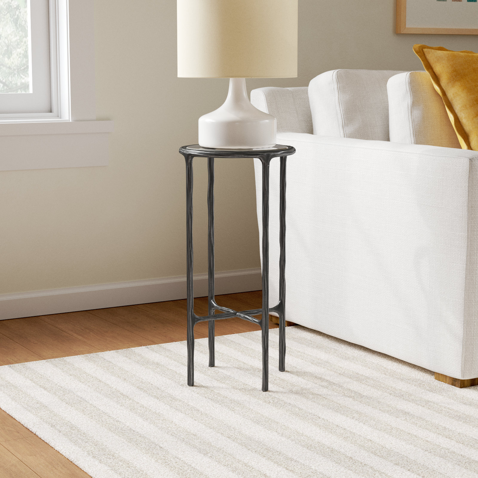Evelynn Glass Cross Legs End Table, Glass Top/Black Base