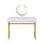 Bureau de meuble-lavabo avec détails dorés et blancs, meuble-lavabo rectangulaire, poignée en cristal, structure en métal, miroir amovible, plateau à bijoux, glissière à 2 ou 3 tiroirs, extension de miroir