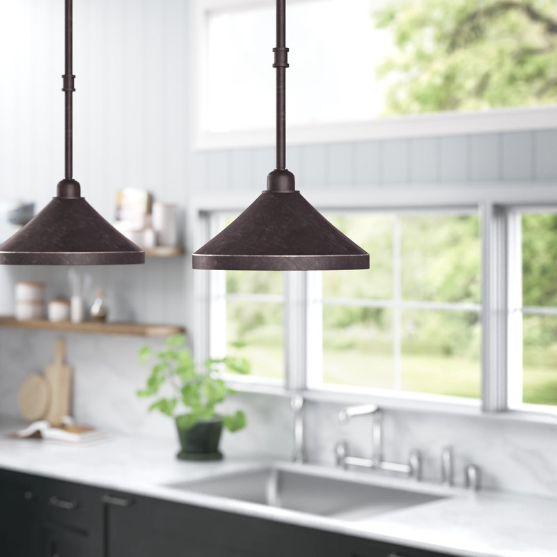 Mini-luminaire suspendu vintage Eilif avec abat-jour conique en métal, Argent vieilli, H 6 po x l 7 po x P 7 po