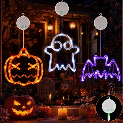Ensemble de 3 guirlandes lumineuses d'Halloween rechargeables par USB, citrouille, fantôme et chauve-souris.