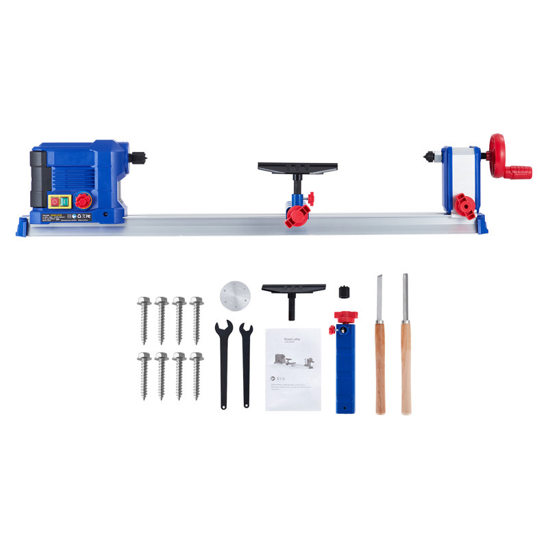 Puissant tour à bois de table de 600 W - vitesse réglable de 10 po x 24 po (800 à 3000 tr / min), moteur à fil de cuivre de précision, conception compacte bleue pour le bricolage et le travail du bois professionnel - Réglementations américaines, WL600