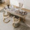 Bureau blanc luxueux de style italien avec plateau en pierre frittée gris clair et blanc, armoire à tiroirs incluse, bureau multifonctionnel et comptoir de réception pour salon de beauté et bureau