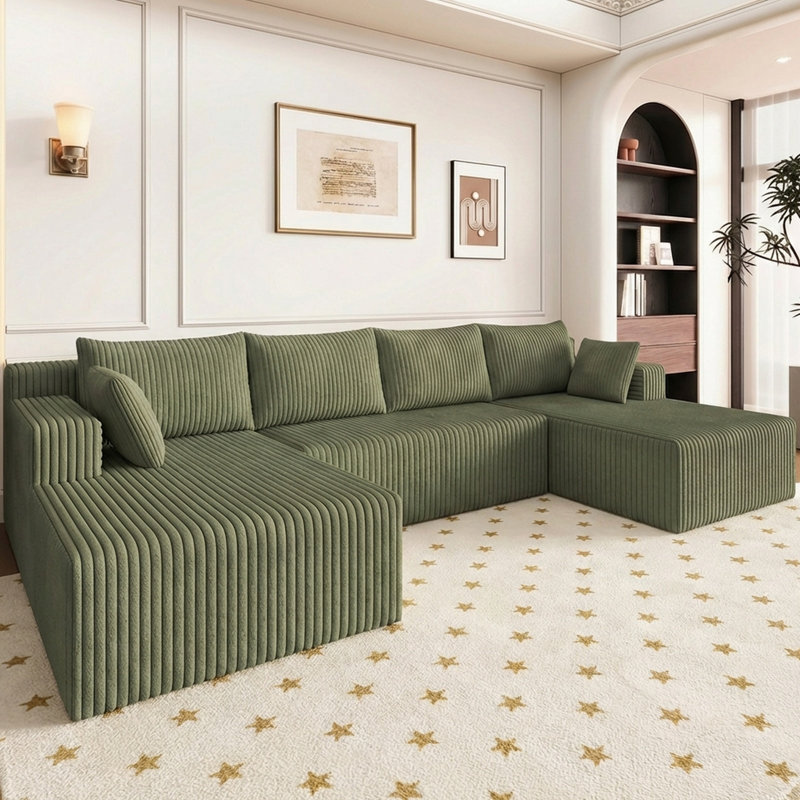 Canapé en forme de U de Boneless de 124 po, canapé modulaire moderne en forme de U, canapé-lit en velours côtelé à assise profonde pour le salon, aucun assemblage requis