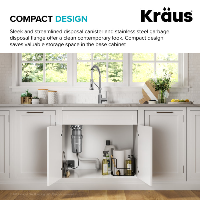 KRAUS WasteGuard Continuous Feed Motor Garbage Disposal with Power Cord and Universal Mount